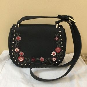 New-KATE SPADE Madison Collection TRESSA-Leather Flowers-Black Purse-Dust Bag